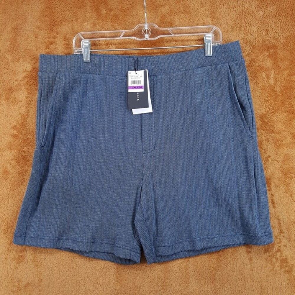 PERRY ELLIS Shorts Mens XXL Blue Drawstring Textured Knit Stretch Pockets 7"